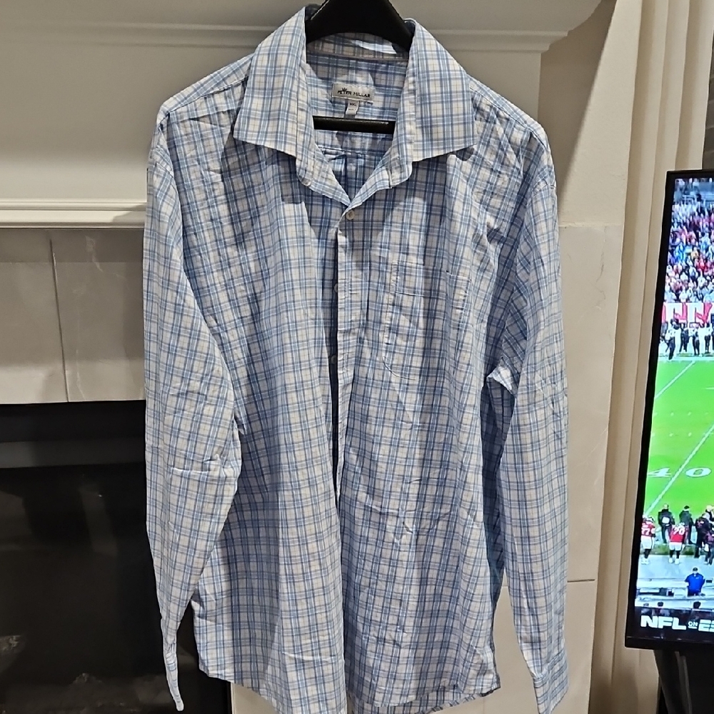 Peter Millar Blue and White Checkered Shirt